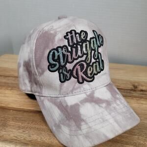 The Struggle Is Real Tie-Dye Gray Cotton Cap Glitter Embroidery Snap Back 52469